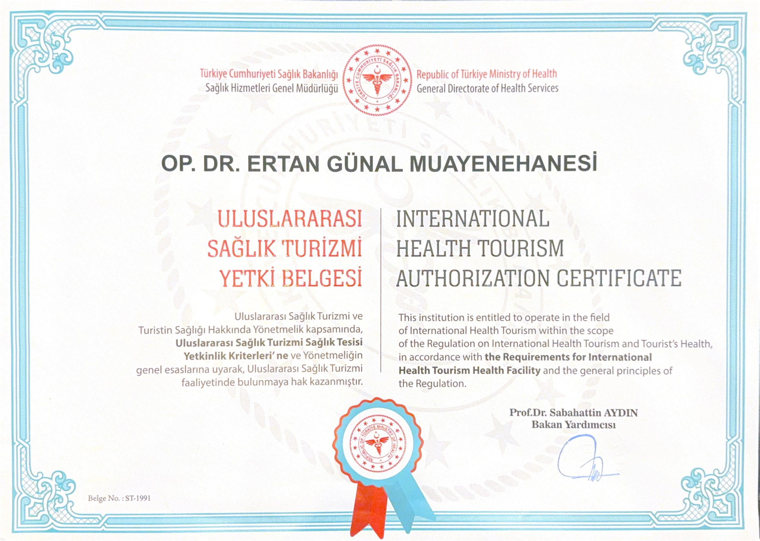 Uluslararası Sağlık Turizmi Yetki Belgesi